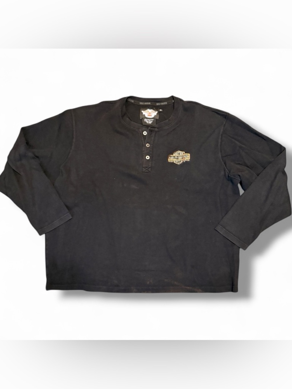 Harley-Davidson Men's Embroidered Front and Back Logo 3 Button Henley  Size 3XL